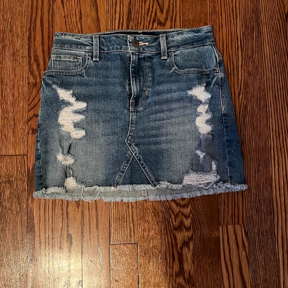 blue denim mini skirt